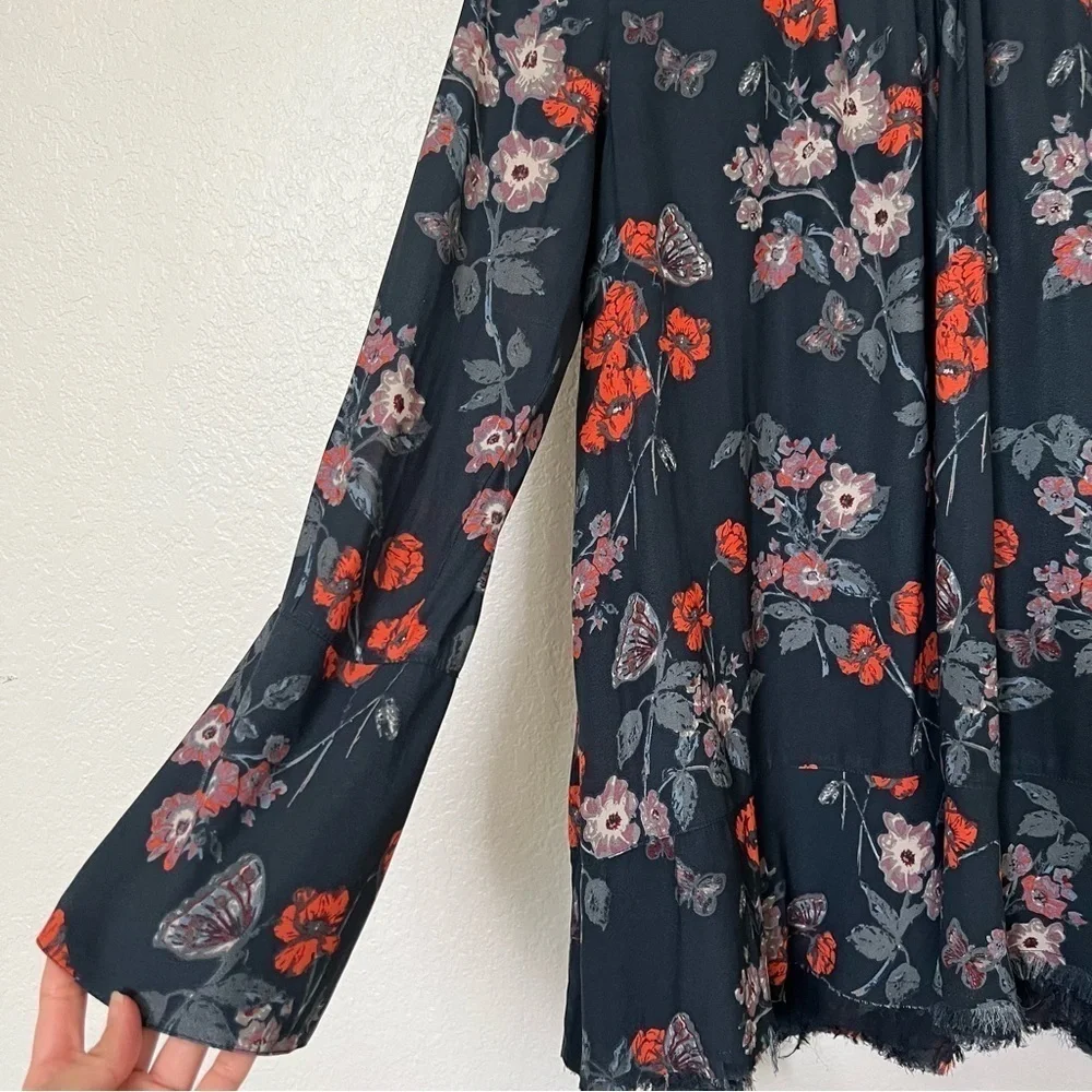 2/$30 Free People Boho So Fine Smocked Floral Long Sleeve Tunic Top SZ XS